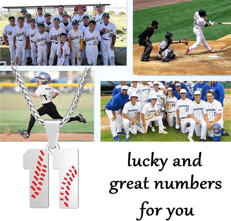 Wikavanli Personalized Baseball Jersey Number 00-99 Necklace - Stainless Steel Baseball Chain Pendant Necklace - Team Jewelry Gift for Boys, Girls, Men, Women - Image 3